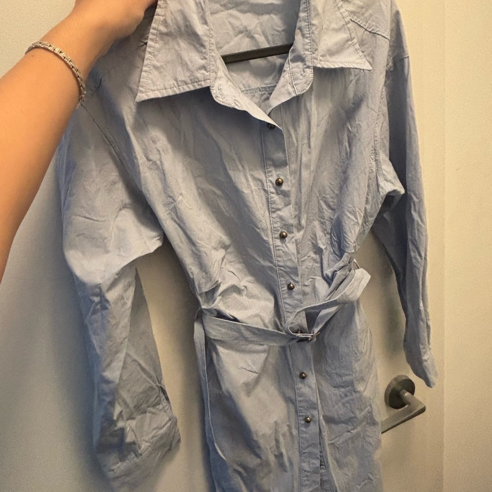 Blue Belted Shirt Dress